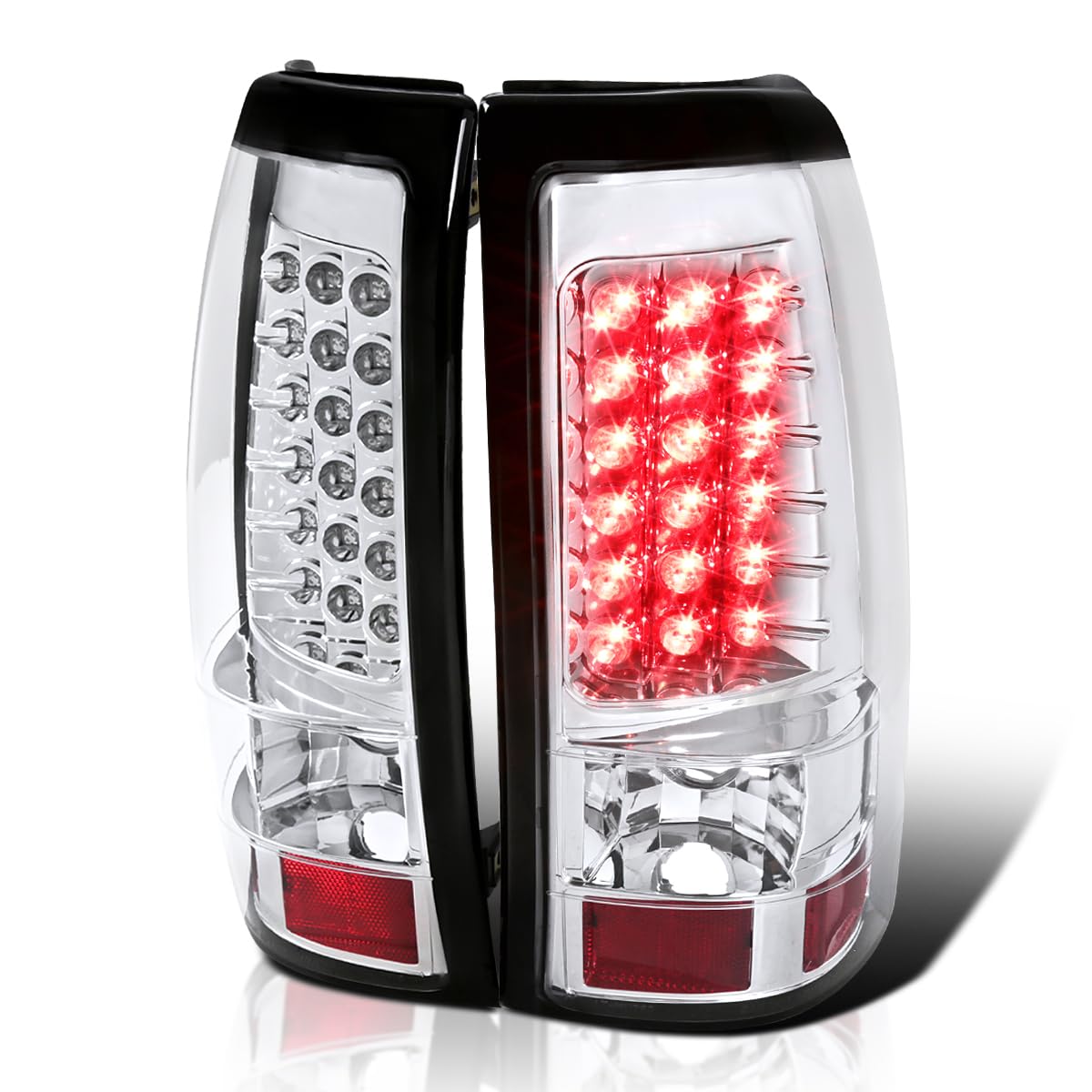 Spec-D Tuning Chrome Housing Clear Lens LED Tail Lights Compatible with 2003-2006 Chevy Silverado 1500/1500HD/2500/2500HD, 2004-2006 Chevy Silverado 3500, Left + Right Pair Assembly